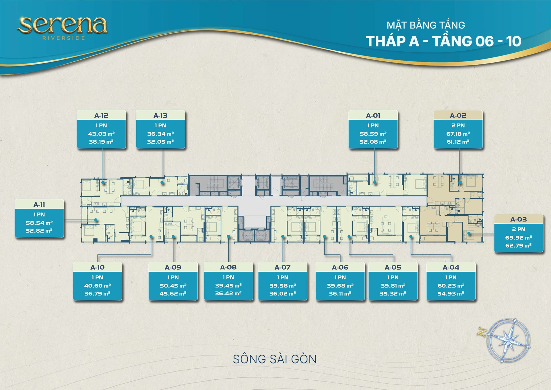 Mặt bằng tháp A tầng 6-10