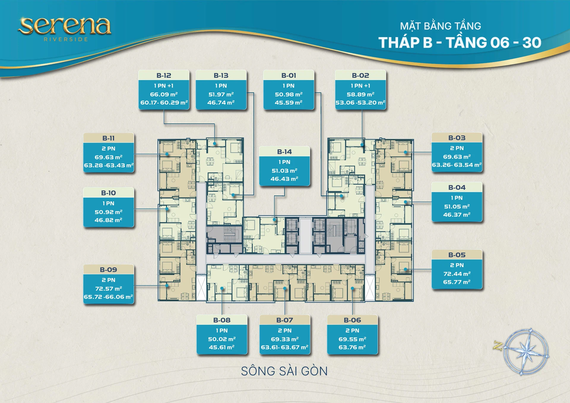 Mặt bằng tháp B tầng 6-30
